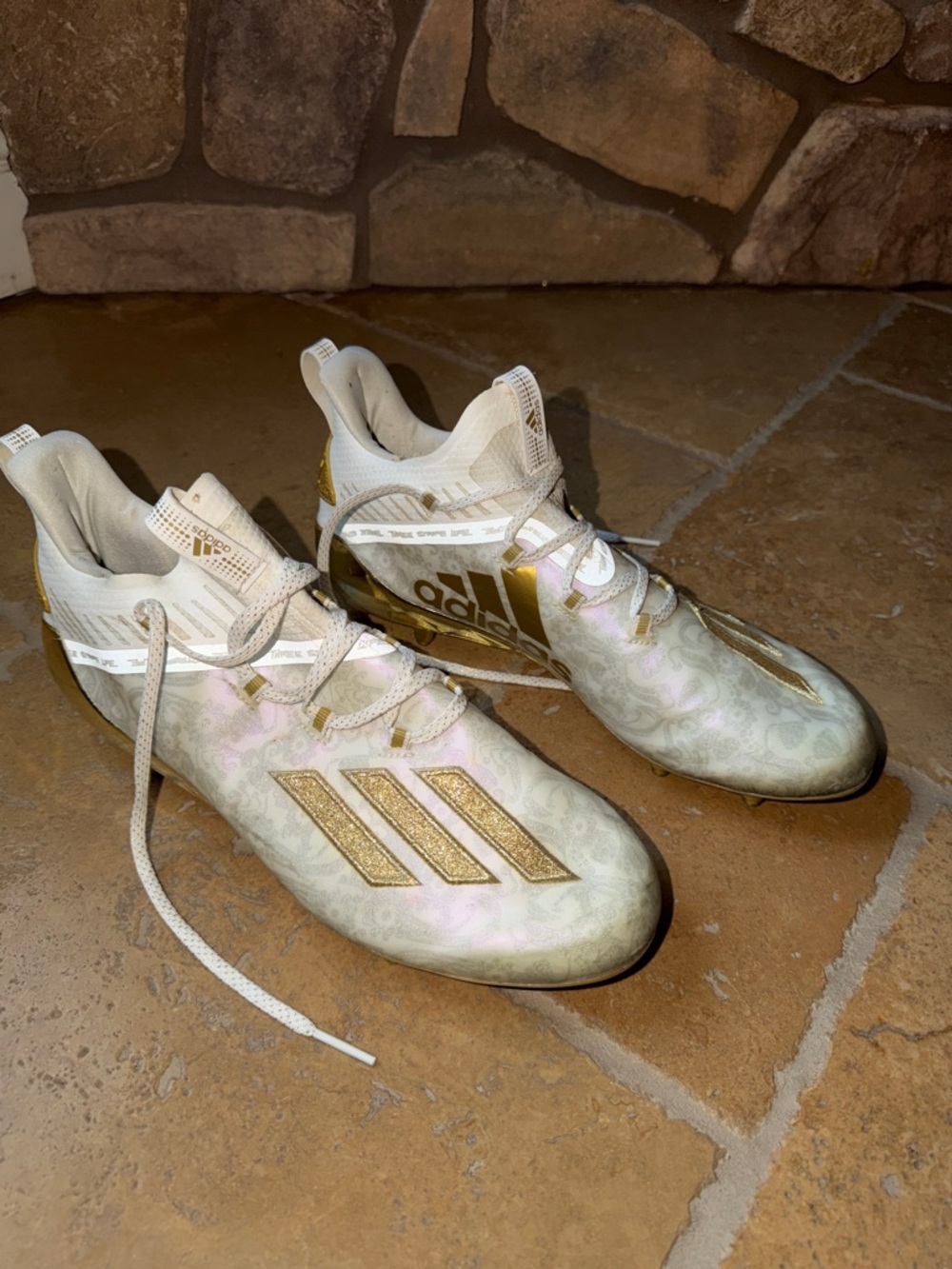 Adidas White and Gold Soccer Cleats with Metallic Accents